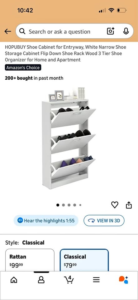 White 3-Tier Entryway Shoe Cabinet