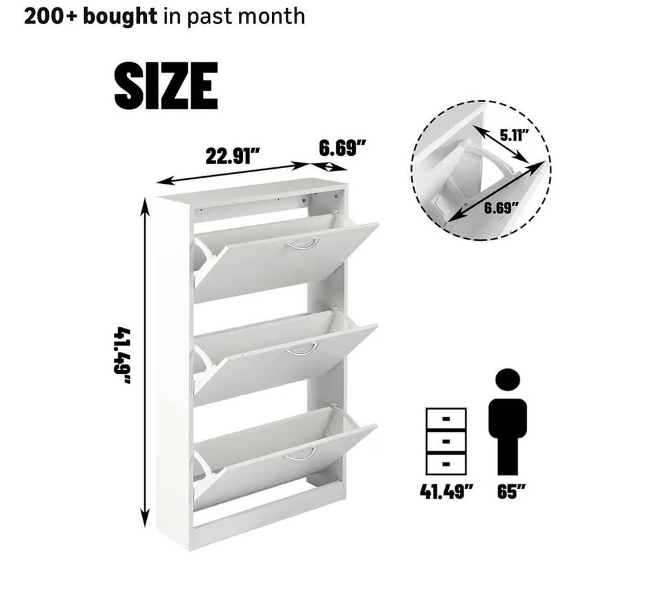 White 3-Tier Entryway Shoe Cabinet - photo 2
