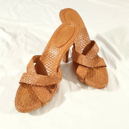 BCBG MAX AZRIA Women's Beige Weaved Leather Mules Size 8 - photo 3