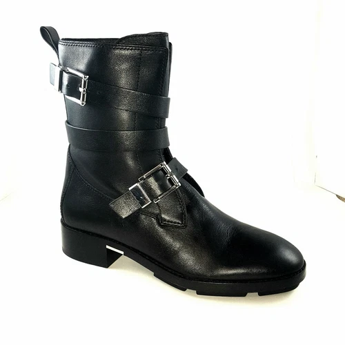 Alexander Wang Black Leather Metal Buckle Booties Boots 37 7B - photo 2