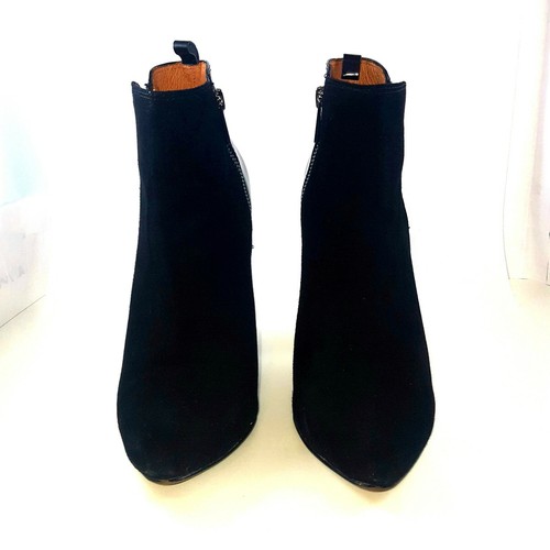 HALOGEN Women's Black Leather Suede Ankle Zip Block Heel Boots S - photo 3