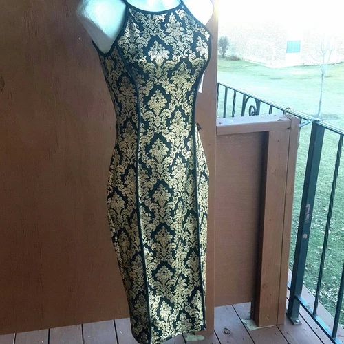 WINDSOR New Womens Black Gold Bodycon Sleeveless Party Midi Dres - photo 4