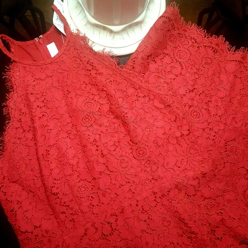 Ann Taylor LOFT Red Floral Lace Halter Neck Sleeveless Dress Siz