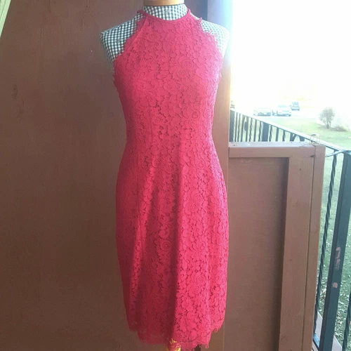 Ann Taylor LOFT Red Floral Lace Halter Neck Sleeveless Dress Siz - photo 2