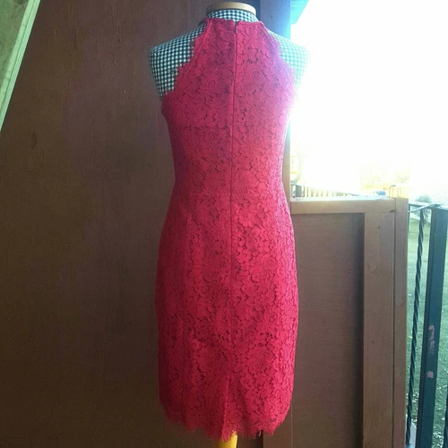 Ann Taylor LOFT Red Floral Lace Halter Neck Sleeveless Dress Siz - photo 3