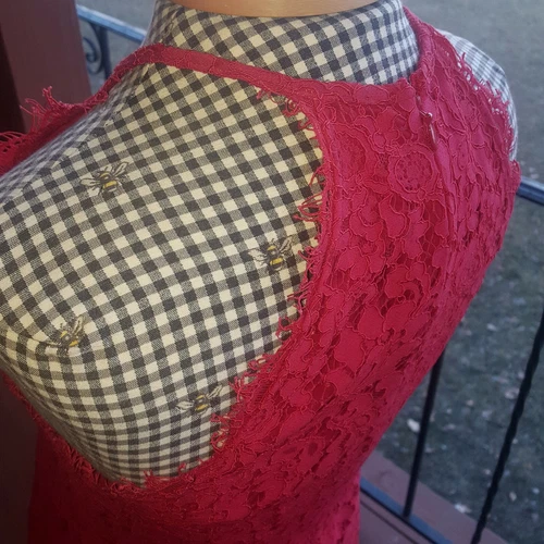 Ann Taylor LOFT Red Floral Lace Halter Neck Sleeveless Dress Siz - photo 4