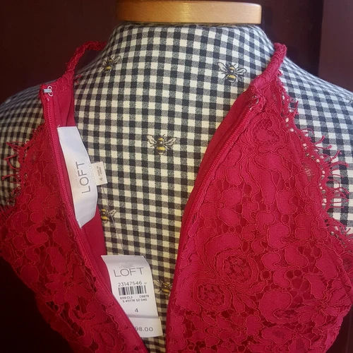 Ann Taylor LOFT Red Floral Lace Halter Neck Sleeveless Dress Siz - photo 5