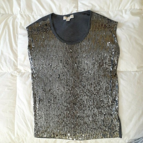MICHAEL KORS Womens Embellished Sequin Tunic Blouse Size M