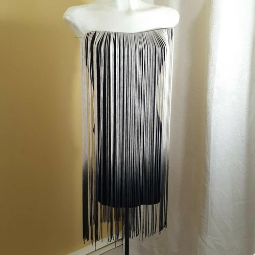 ASOS Nude/Black Ombre Fringe Tube Mini Dress Size 2 Petite