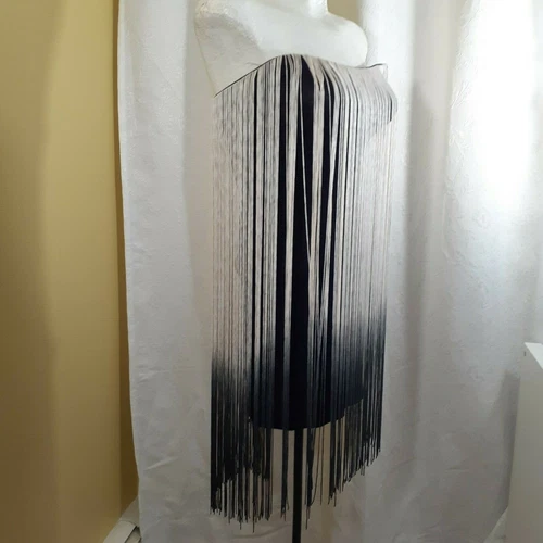 ASOS Nude/Black Ombre Fringe Tube Mini Dress Size 2 Petite - photo 2