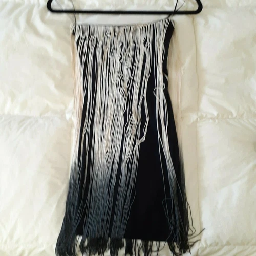 ASOS Nude/Black Ombre Fringe Tube Mini Dress Size 2 Petite - photo 4