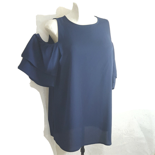 Michael Kors Open Off Shoulder Tunic Blouse - Dark Blue, Size S