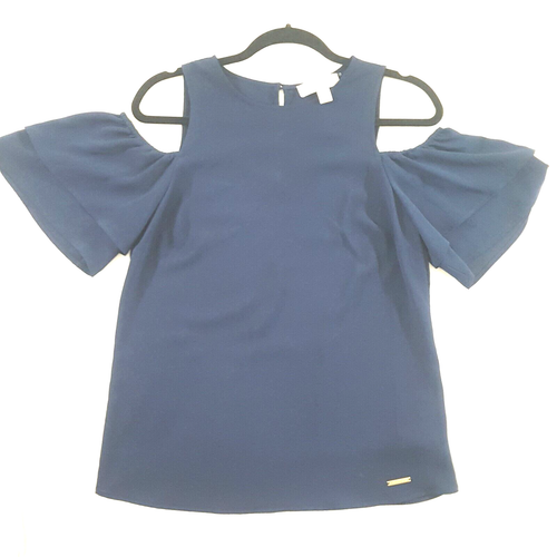 Michael Kors Open Off Shoulder Tunic Blouse - Dark Blue, Size S - photo 4