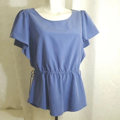 EXPRESS Womens Blue Batwing Sleeves Blouse Drawstring Waist Size
