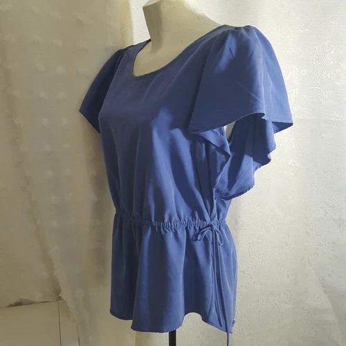 EXPRESS Womens Blue Batwing Sleeves Blouse Drawstring Waist Size - photo 4