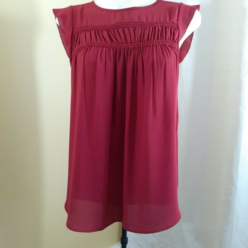 LOFT Womens Short Flare Sleeve Burgundy Blouse XS
