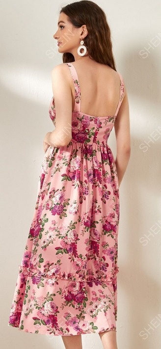 Floral Print Ruffle Hem Cami Dress