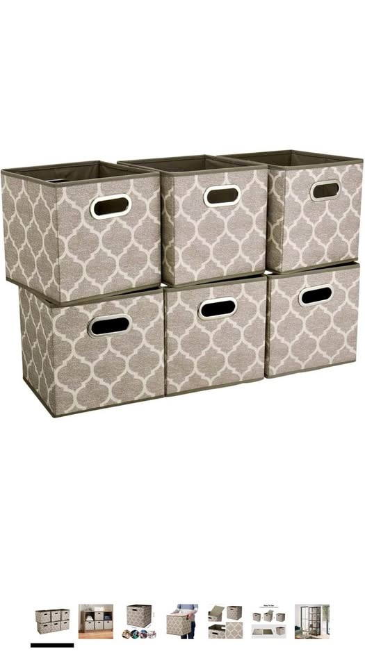 6 Cube Storage Bins Grey 13x13x13 Inch Foldable