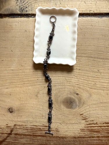 Ornate Vintage Silver Women’s Bracelet With Black Stone