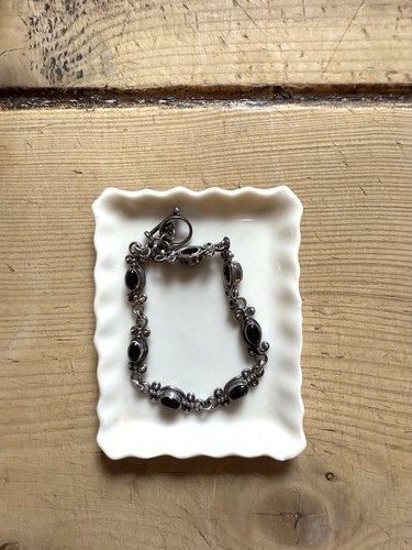 Ornate Vintage Silver Women’s Bracelet With Black Stone - photo 2
