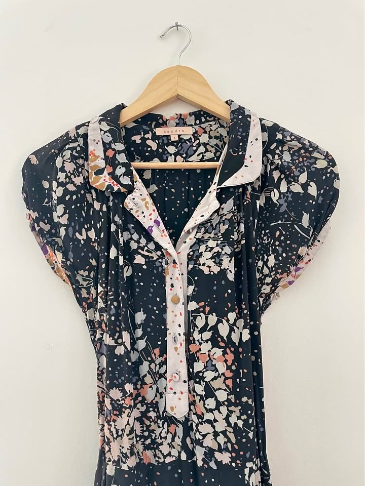 Sandro Sheer Floral Frilly Short Sleeve Dress - Size 1