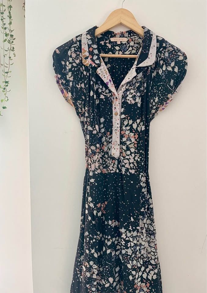 Sandro Sheer Floral Frilly Short Sleeve Dress - Size 1 - photo 2