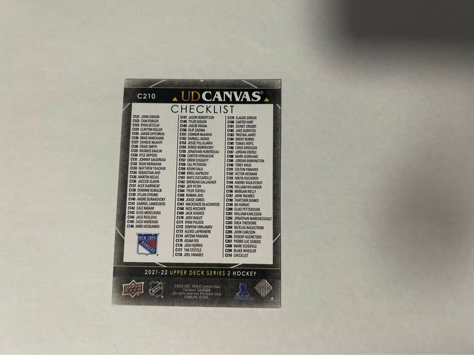 2021-22 Series 2 Panarin Fox UD Canvas Checklist Black - NY Rang - photo 3