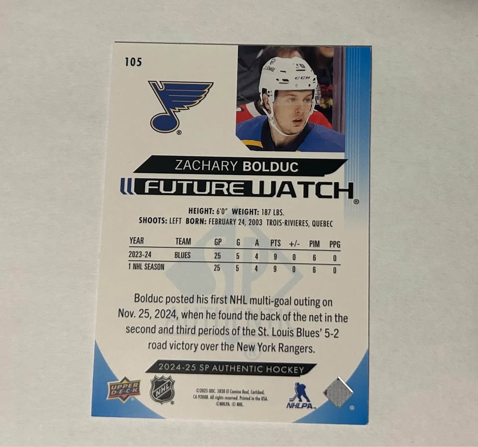 2024-25 SP Authentic Zachary Bolduc Future Watch /399 - photo 2
