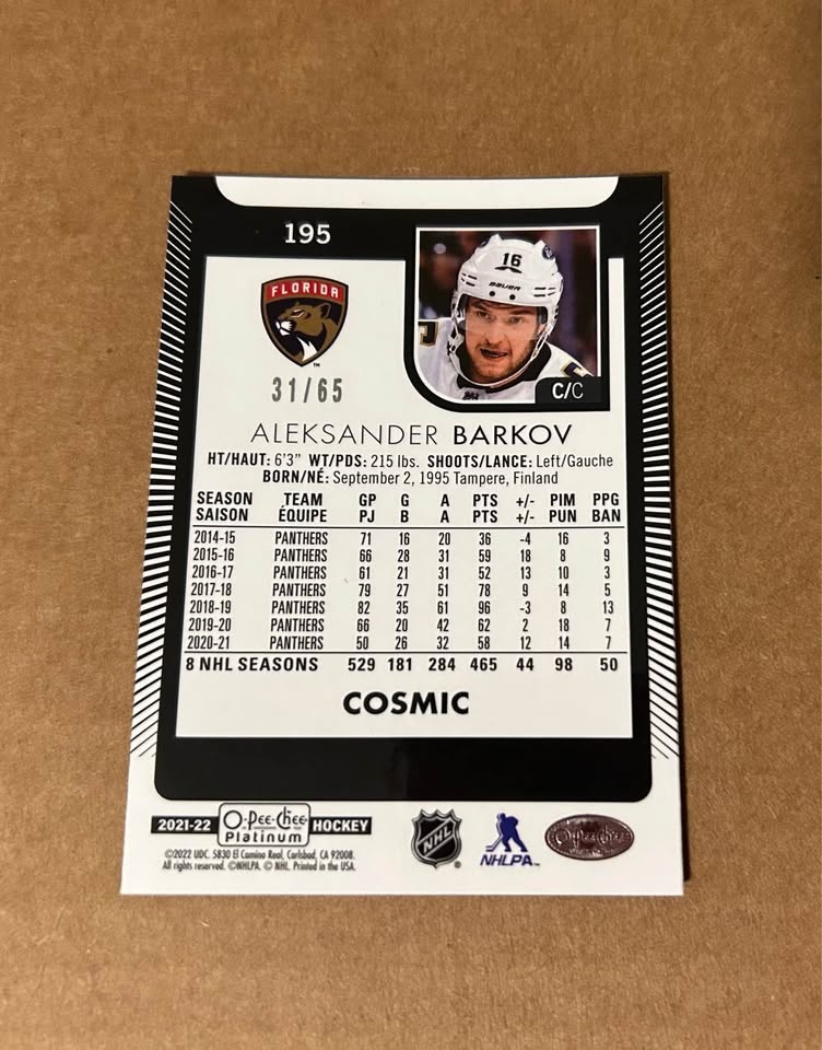 2021-22 OPC Platinum Aleksander Barkov Cosmic /65 - photo 2