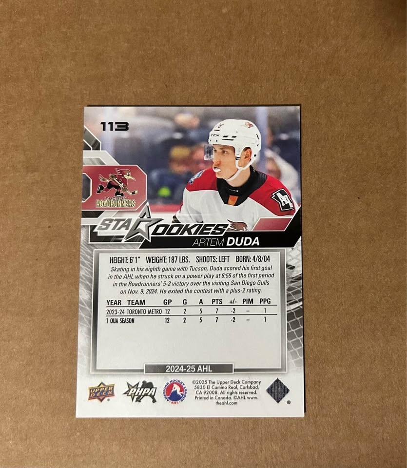 2024-25 AHL Artem Duda Star Rookies UD Exclusives /100 - photo 3