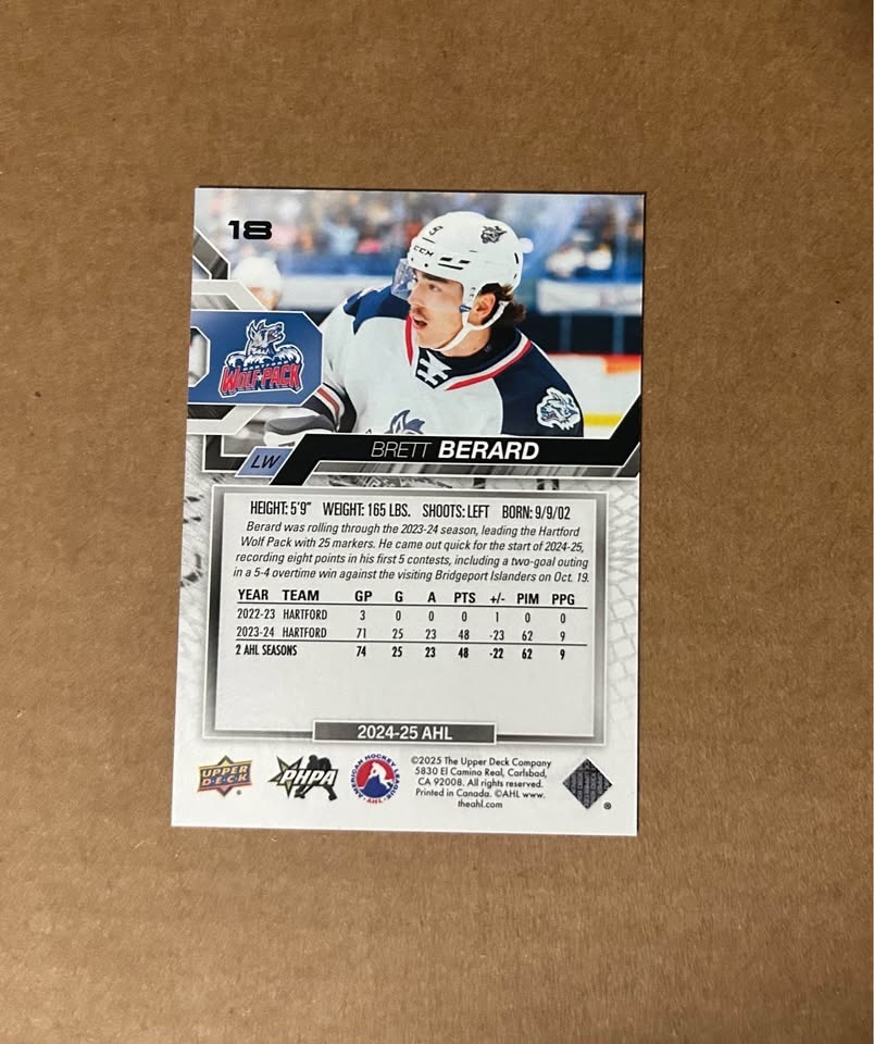 2024-25 AHL Brett Berard UD Exclusives /100 - Wolf Pack - photo 3