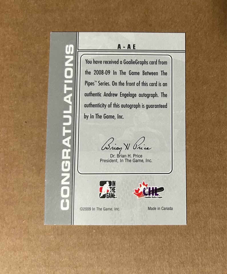 2008-09 ITG Andrew Engelage Future Stars Goaliegraph Auto - photo 2