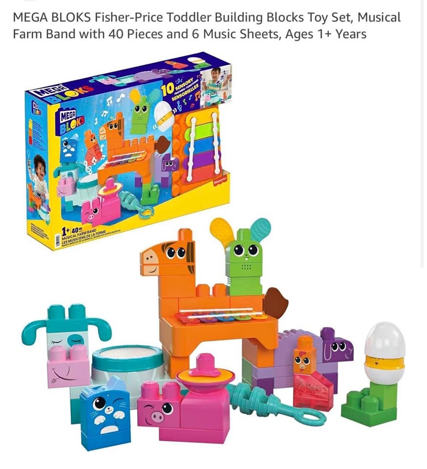 MEGA BLOKS Fisher-Price Musical Farm Band Building Toy Set (40 P