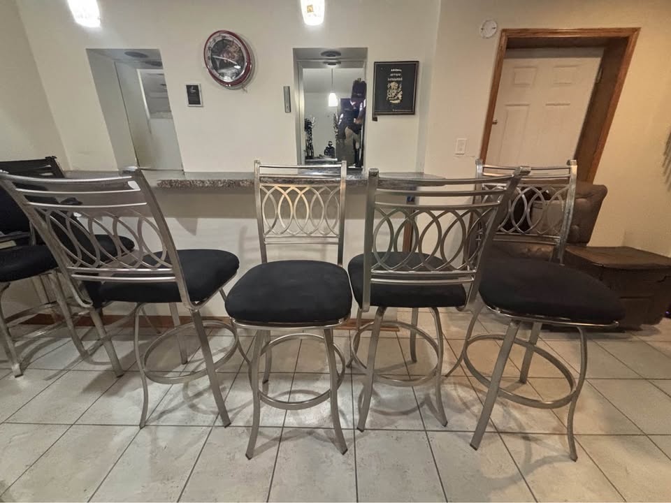 Modern Brushed Nickel Swivel Bar Stools – Set of 8 - photo 2