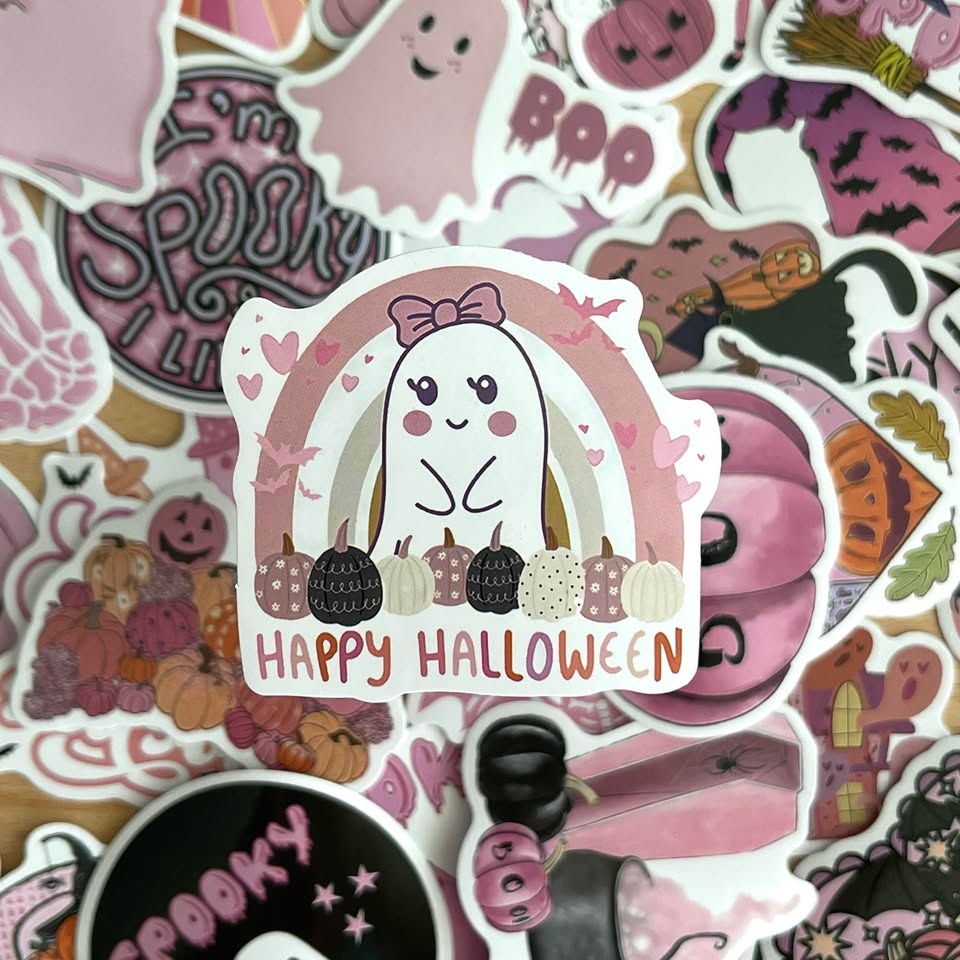 🟣 50 Cute Pink Halloween Stickers - photo 2