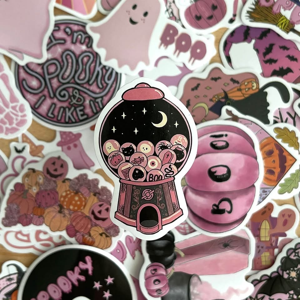 🟣 50 Cute Pink Halloween Stickers - photo 3