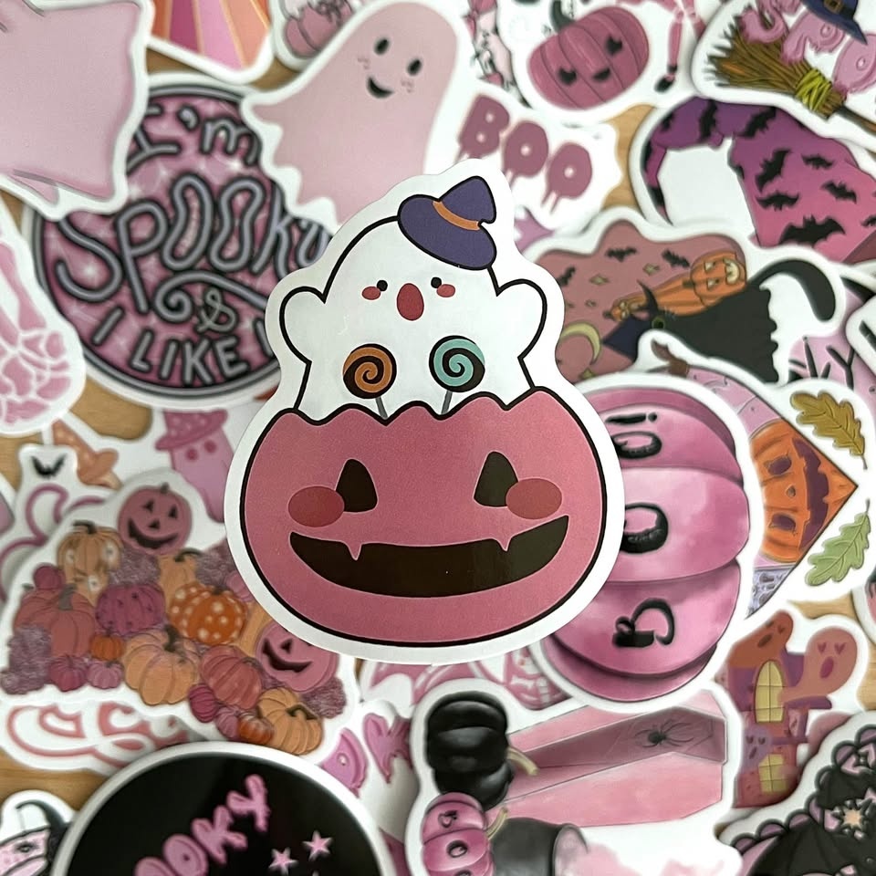 🟣 50 Cute Pink Halloween Stickers - photo 4