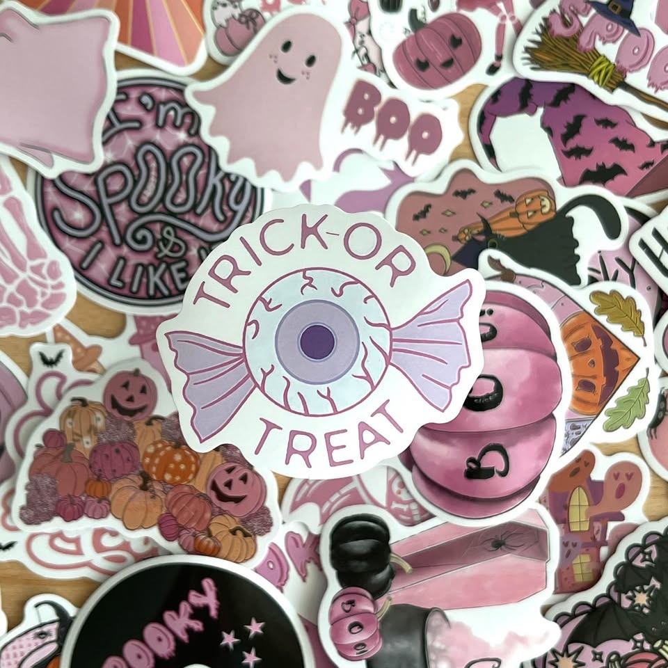 🟣 50 Cute Pink Halloween Stickers - photo 5