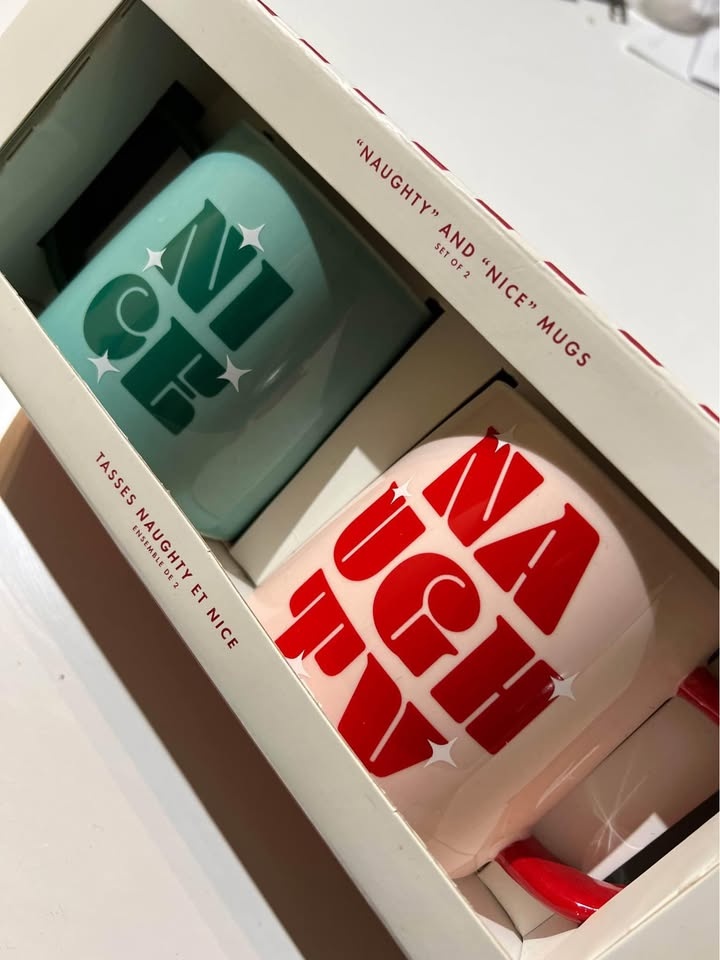 Brand new set of 2 mugs: Naughty and Nice (By Indigo)