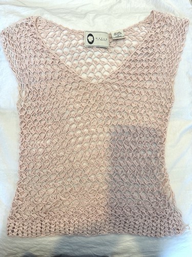 Mayle Cropped Sleeveless Crochet Mauve Linen/Cotton Top Sz M
