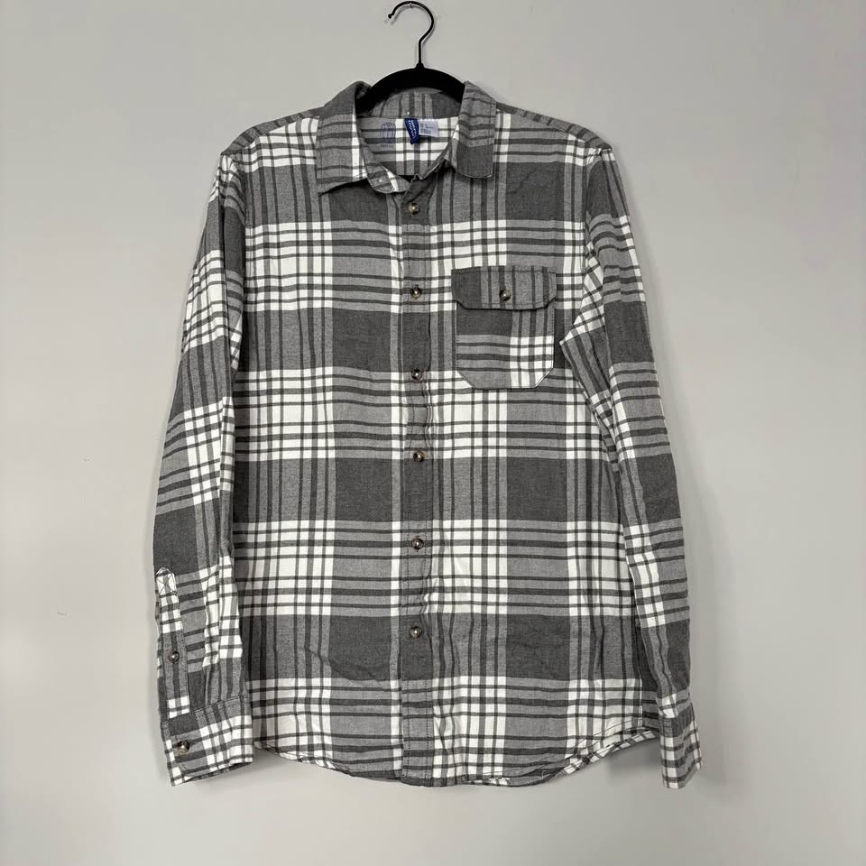 H&M Men's White & Grey Flannel Shirt - Size Small