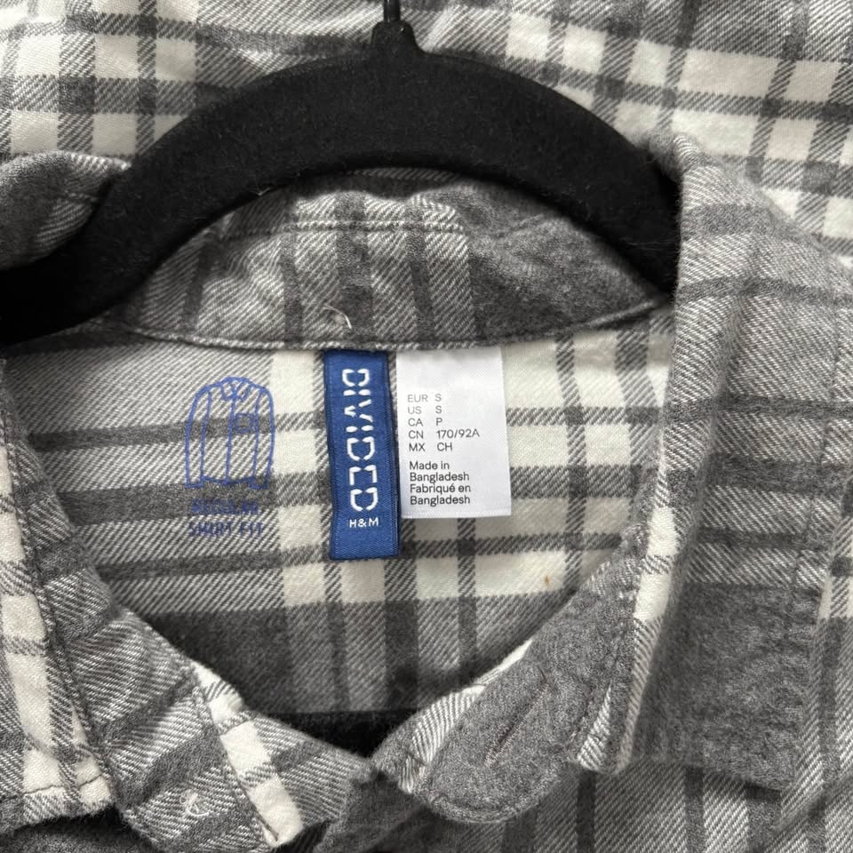 H&M Men's White & Grey Flannel Shirt - Size Small - photo 4