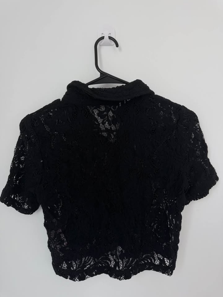 Black Lace Short Sleeve Top Size S - photo 2