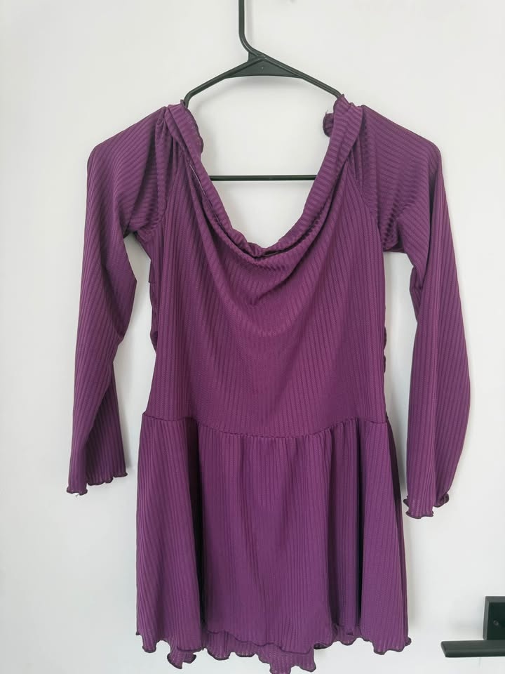 Purple Ribbed Ruched Long Sleeve Dress - photo 2