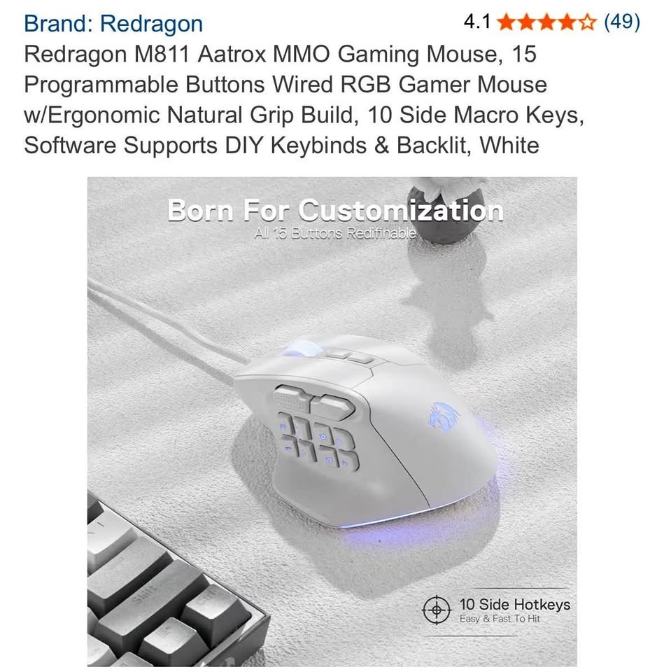 Redragon M811 Aatrox MMO Gaming Mouse (White)