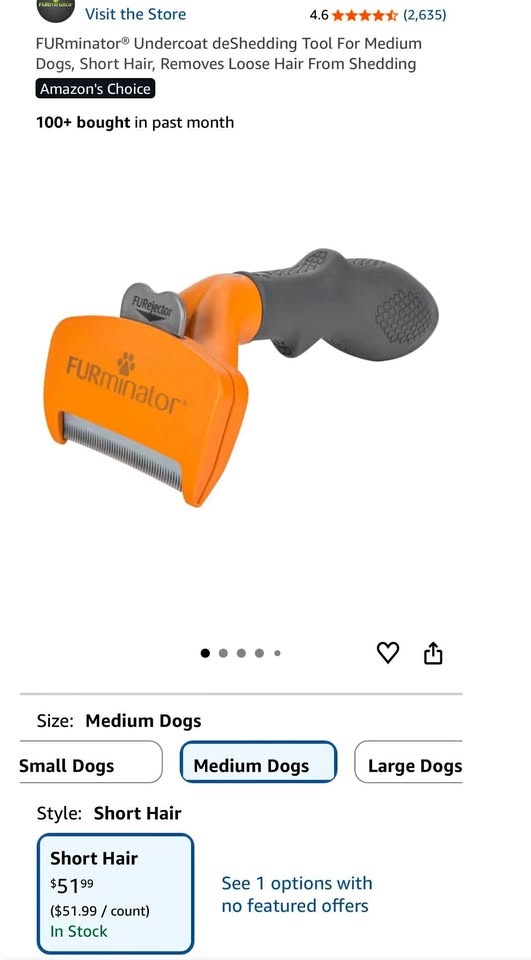 FURminator Undercoat Tool for Medium Dogs, Short Hair