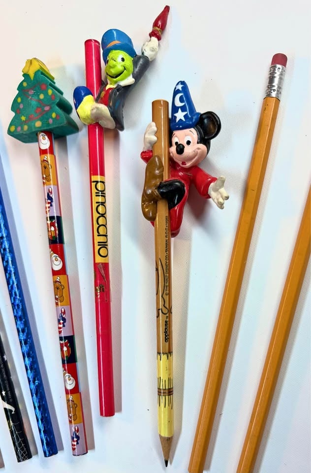Vintage Mickey Mouse & Pinocchio Pencils, Mickey Eraser, School