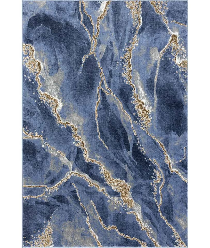 5x7 Jasperd Abstract Polypropylene Rug in Blue/Gold - photo 2
