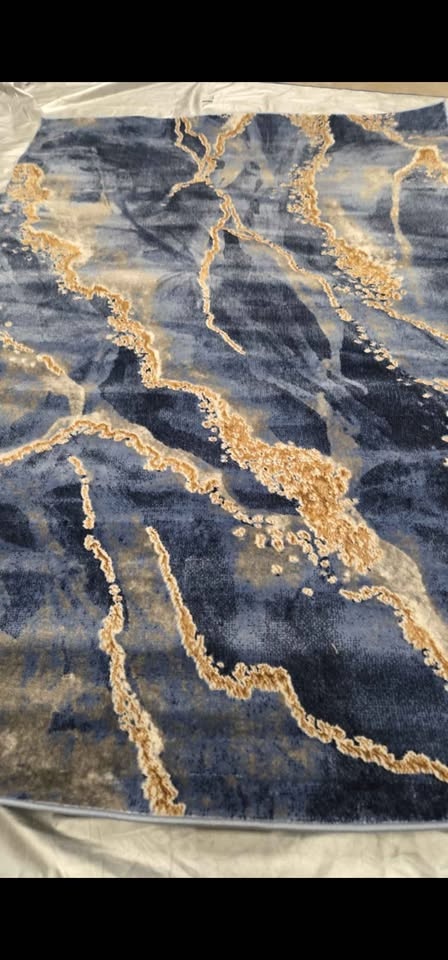 5x7 Jasperd Abstract Polypropylene Rug in Blue/Gold - photo 5