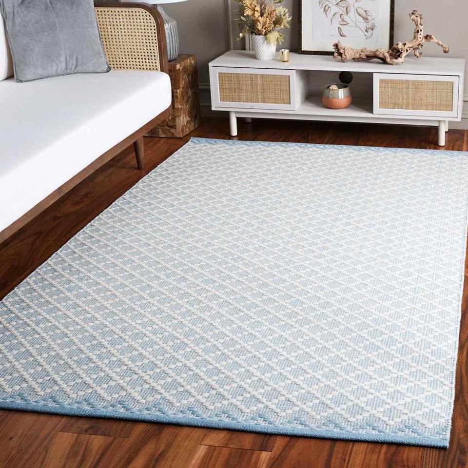 4x6 Blume Hand Woven Wool/Cotton Geometric Rug - Light Blue/Ivor